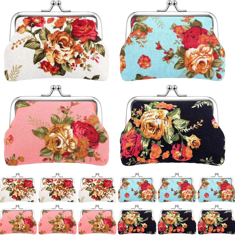 Floral Canvas Kiss-lock Coin Purse